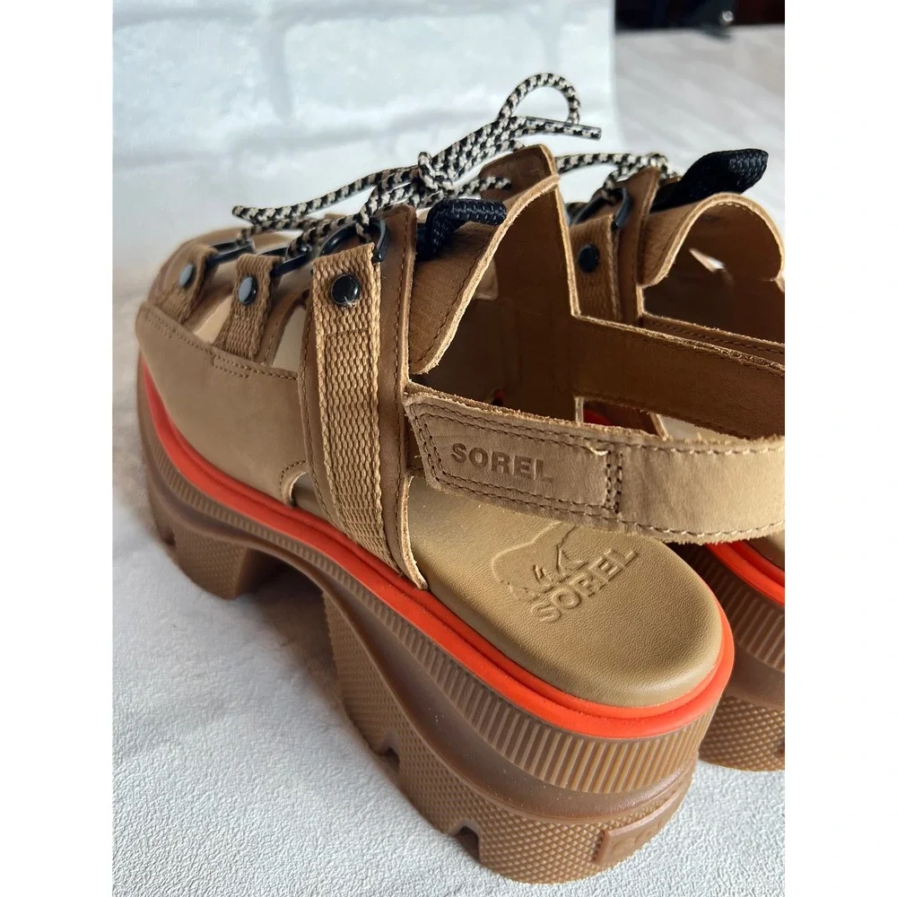 NWOT Sorel Kinetic Rein CB Lace Platform Sandal Tan Orange Womens gorpcore y2k